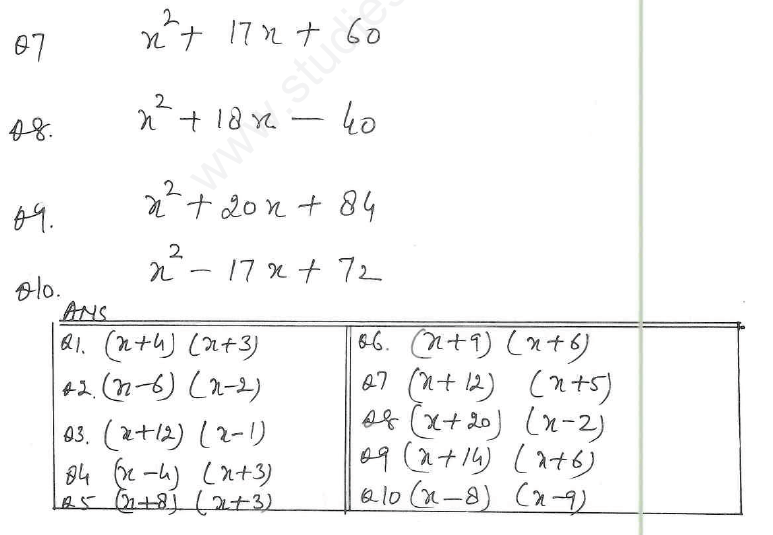 factorisation class 8 assignment